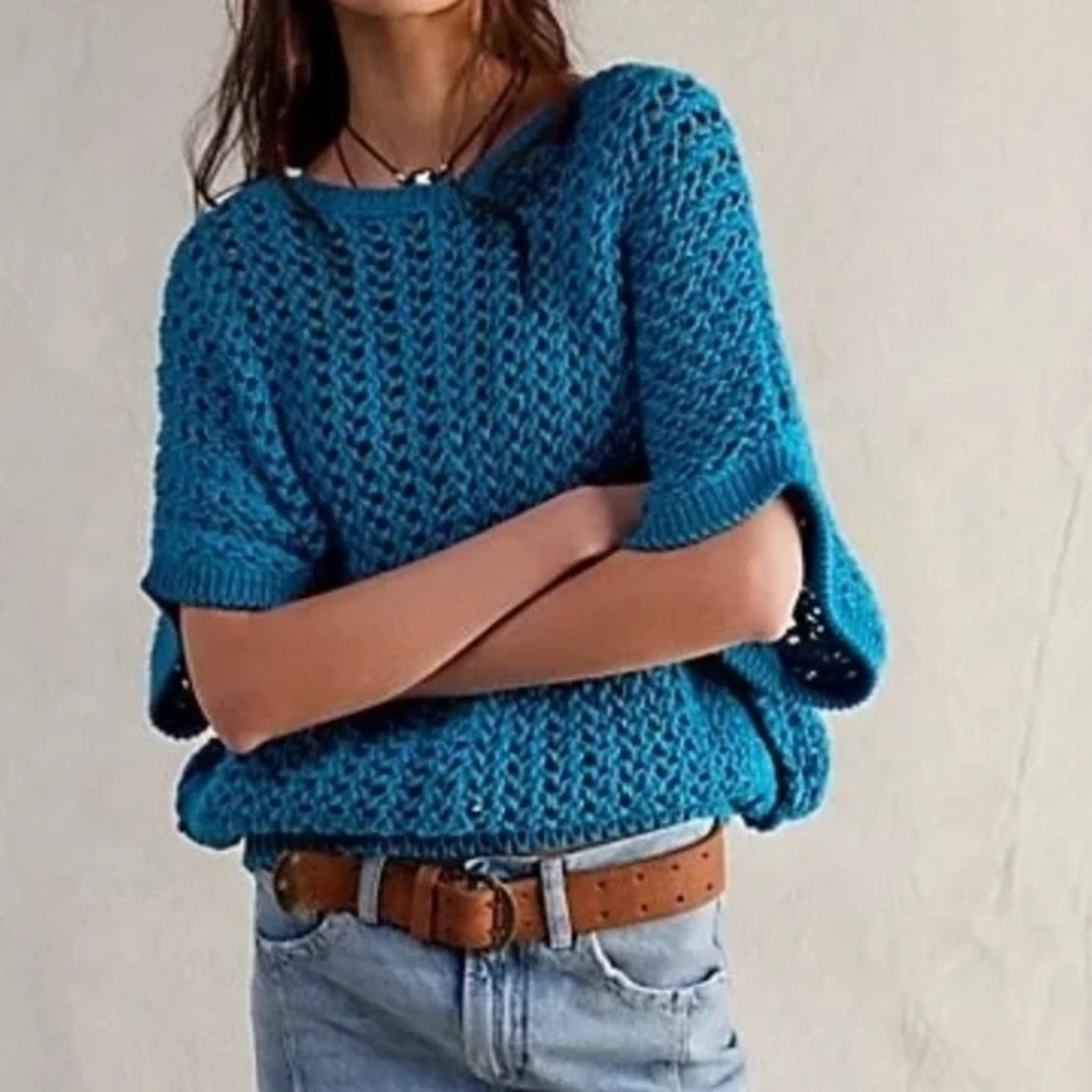 We the Free Sophia slouchy oversized chunky sweater in Ocean Palace Size M